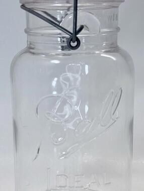 Ball Ideal Wire Bail Mason Storage Jar 1 Qt Clear Glass Clamp Lid 1990 VTG